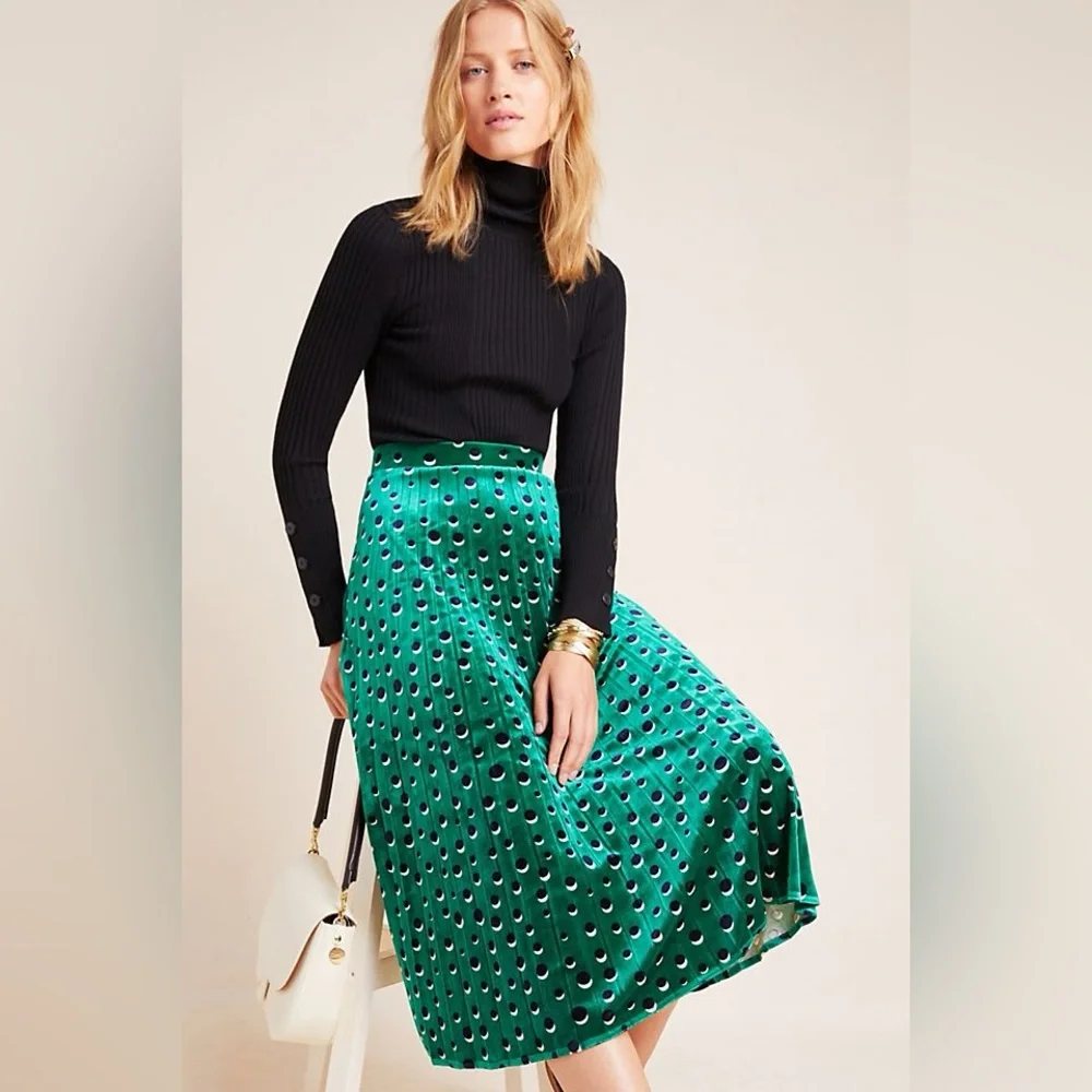 Maeve Carly Pleated Velvet Midi Skirt - Picture 8 of 9